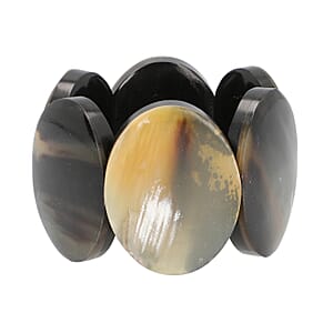 Super Find Natural Genuine Buffalo Horn Oval Shape Stretch Bracelet