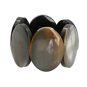 Super Find Natural Genuine Buffalo Horn Oval Shape Stretch Bracelet