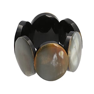Super Find Natural Genuine Buffalo Horn Oval Shape Stretch Bracelet