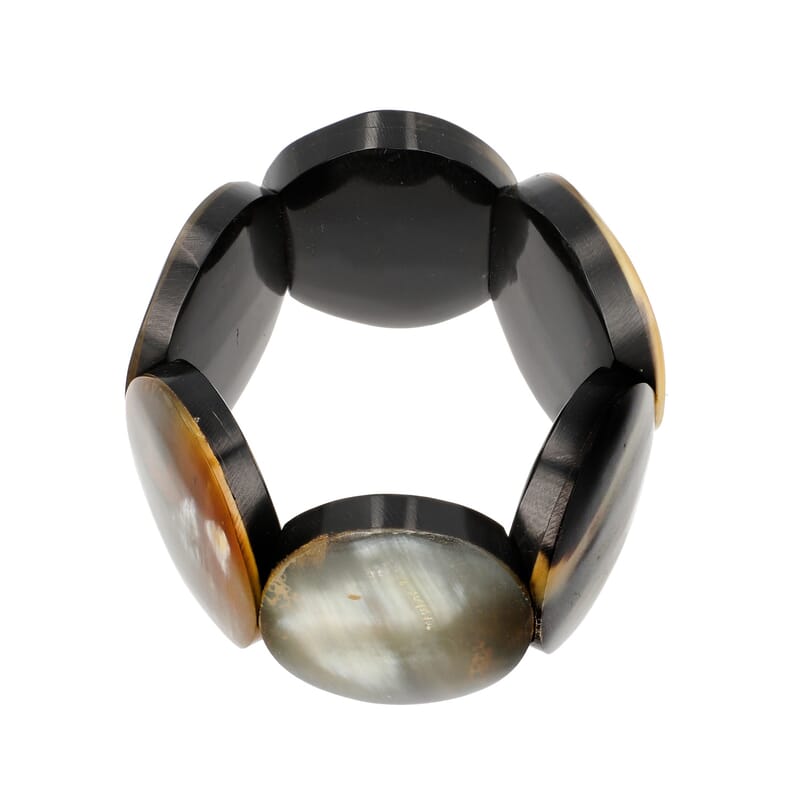 Super Find Natural Genuine Buffalo Horn Oval Shape Stretch Bracelet