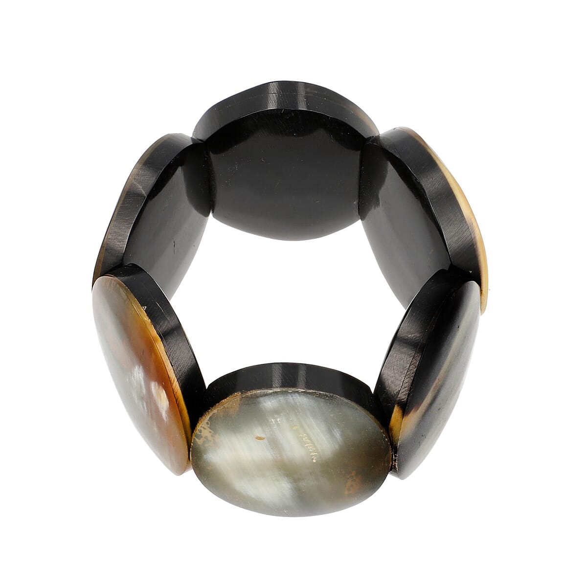 Super Find Natural Genuine Buffalo Horn Oval Shape Stretch Bracelet image number 5