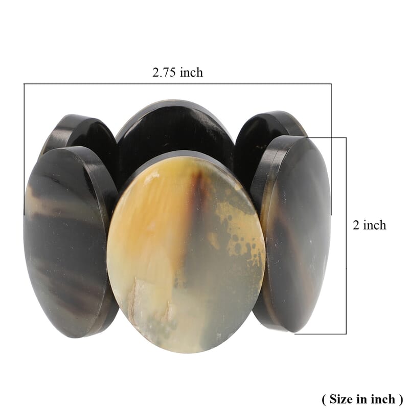 Super Find Natural Genuine Buffalo Horn Oval Shape Stretch Bracelet