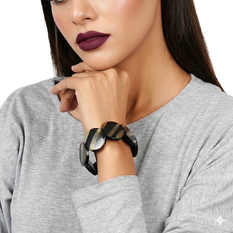 Super Find Natural Buffalo Horn Round Stretch Bracelet