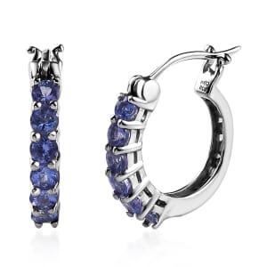 Tanzanite Hoop Earrings in Platinum Over Sterling Silver 1.15 ctw