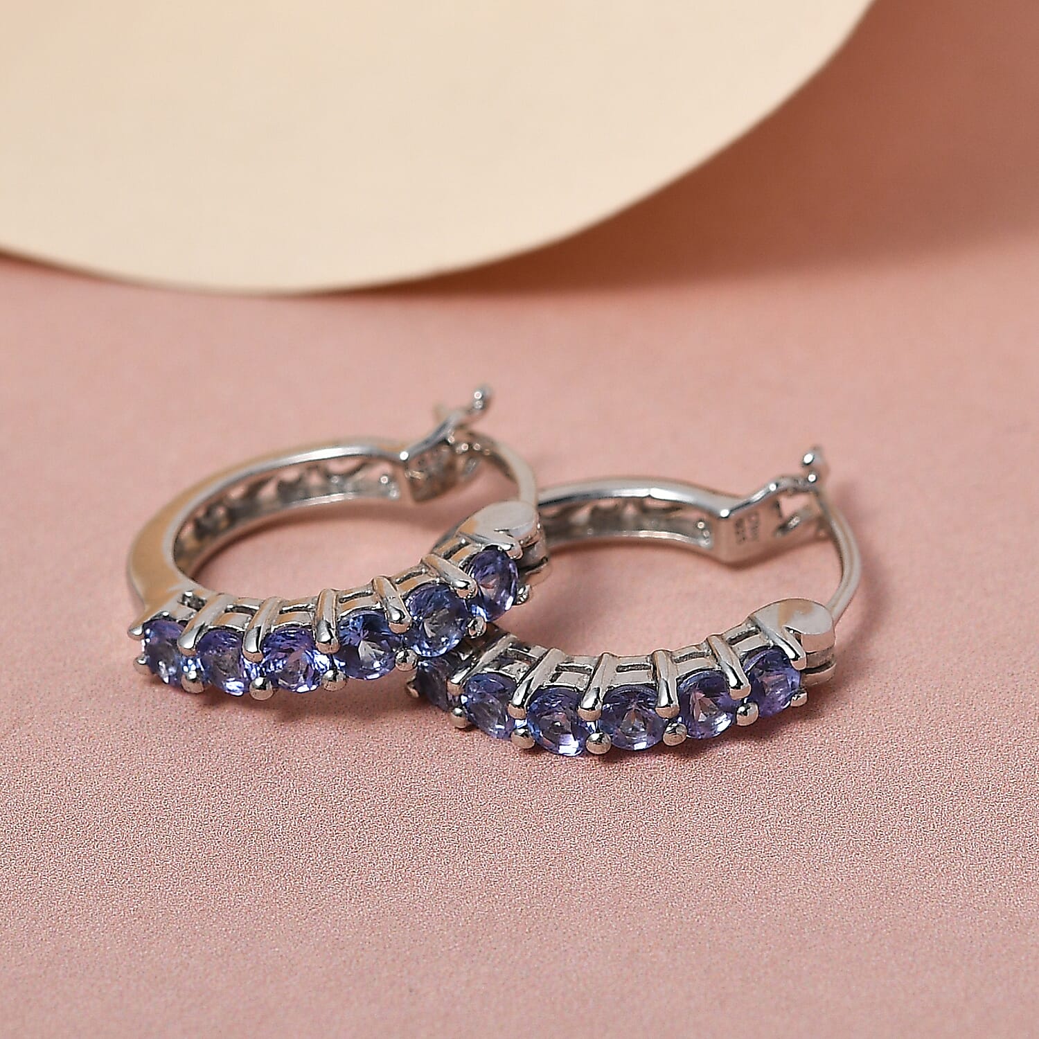 Tanzanite Hoop Earrings in Platinum Over Sterling Silver 1.15 ctw