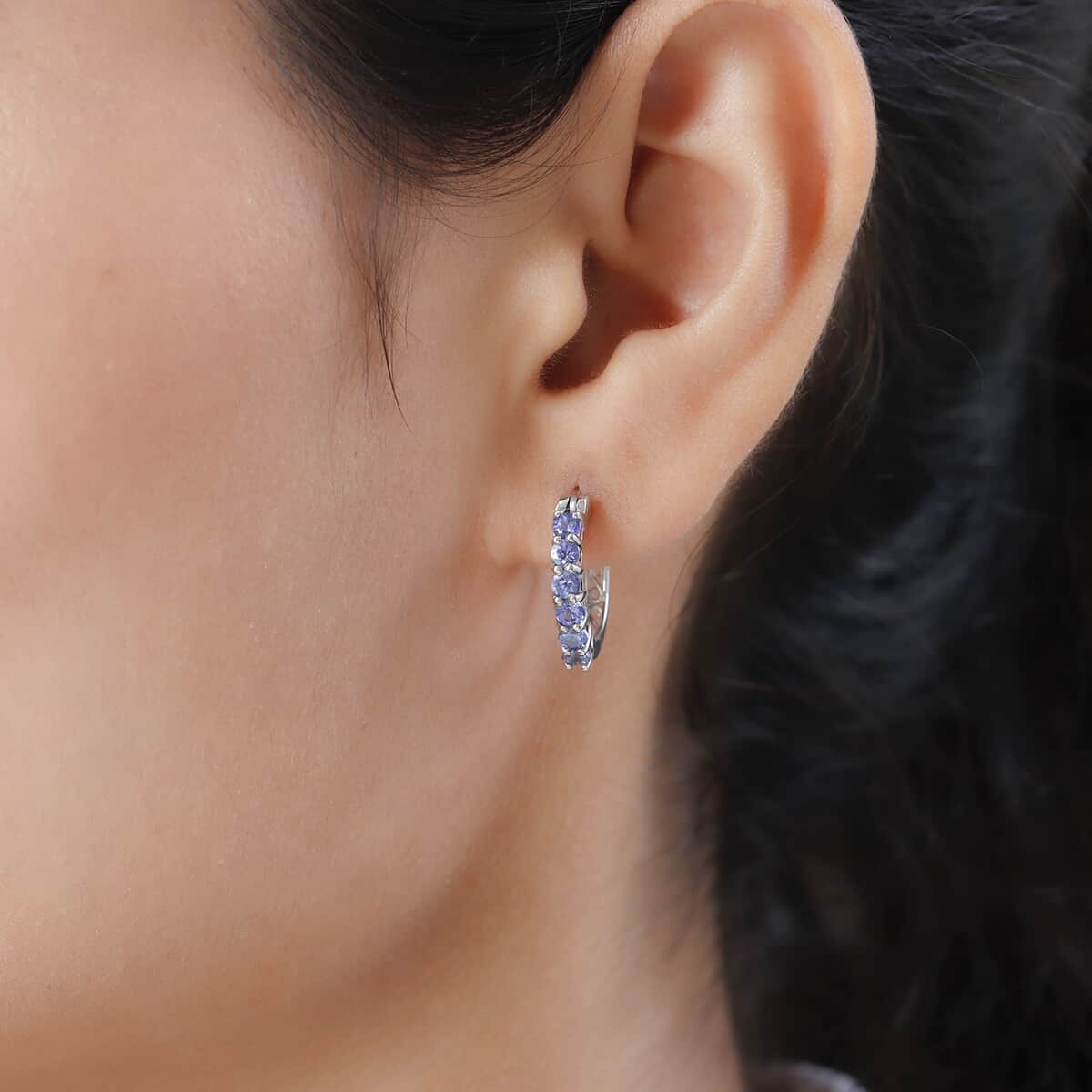 Tanzanite Hoop Earrings in Platinum Over Sterling Silver 1.15 ctw image number 2