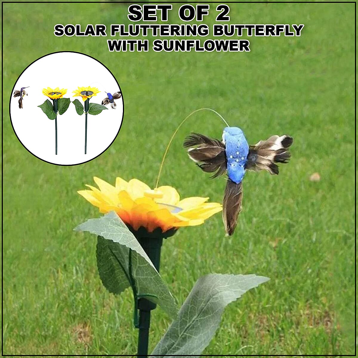 Set of 2 Solar Fluttering Hummingbird with Sunflower (1xAAA Battery Not Included) image number 1