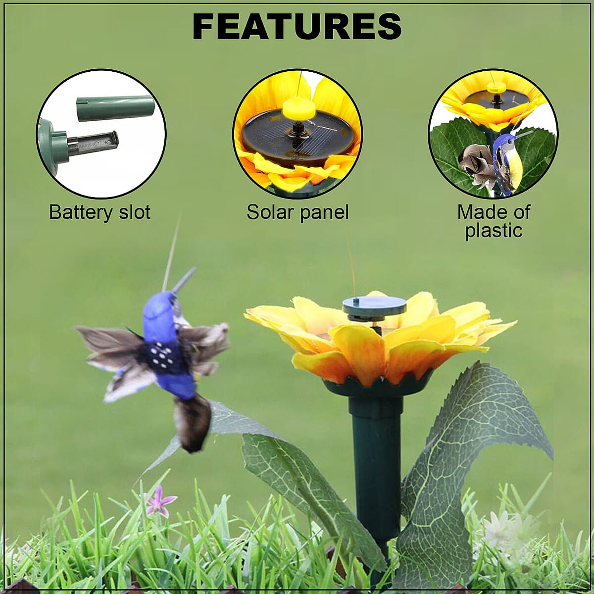 Set of 2 Solar Fluttering Hummingbird with Sunflower (1xAAA Battery Not Included) image number 2