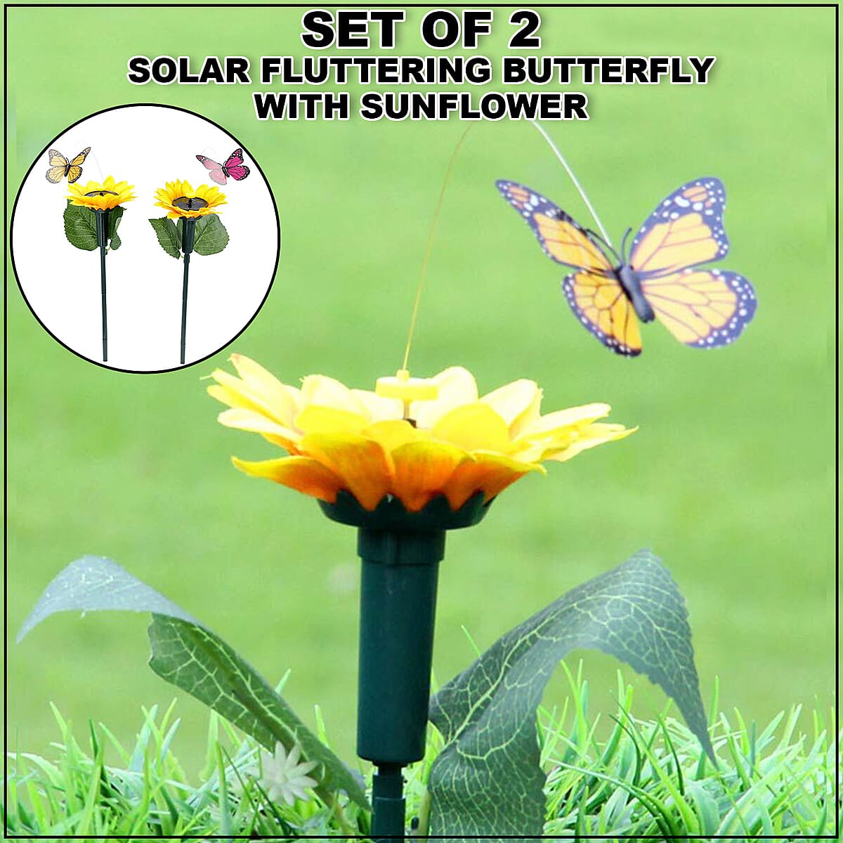 Set of 2 Solar Fluttering Butterfly with Sunflower (1xAAA Battery Not Included) image number 1