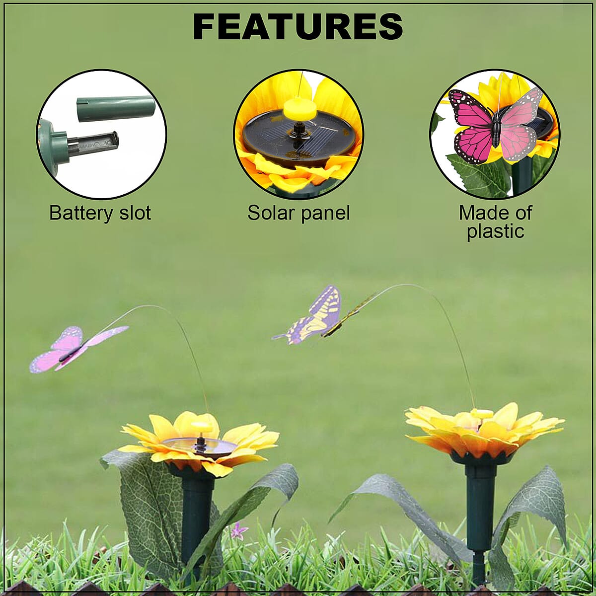 Set of 2 Solar Fluttering Butterfly with Sunflower (1xAAA Battery Not Included) image number 2