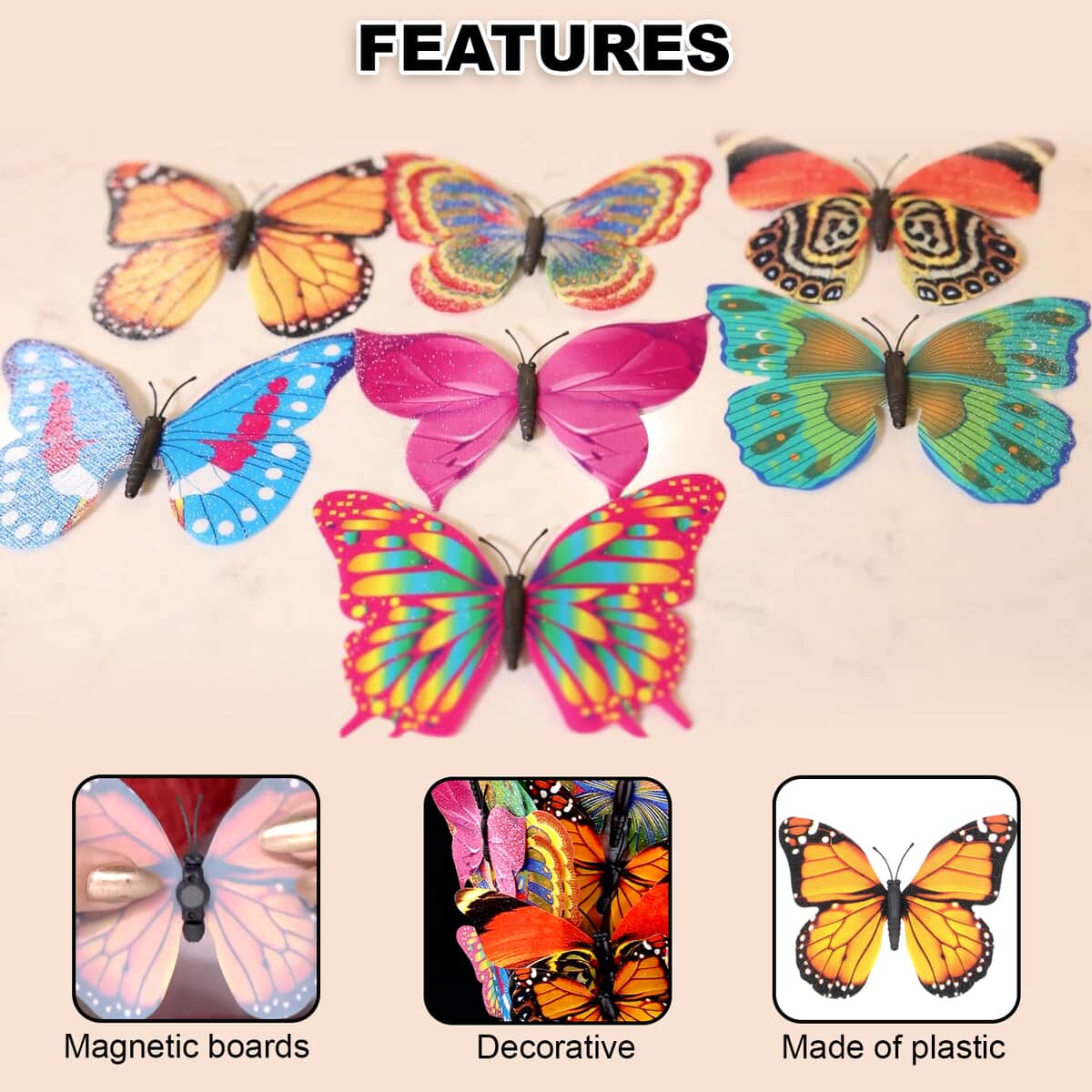 Set of 42 Pcs Plastic Decorative Multicolored Plastic Magnetic 3D Butterfly For Home Decor image number 2