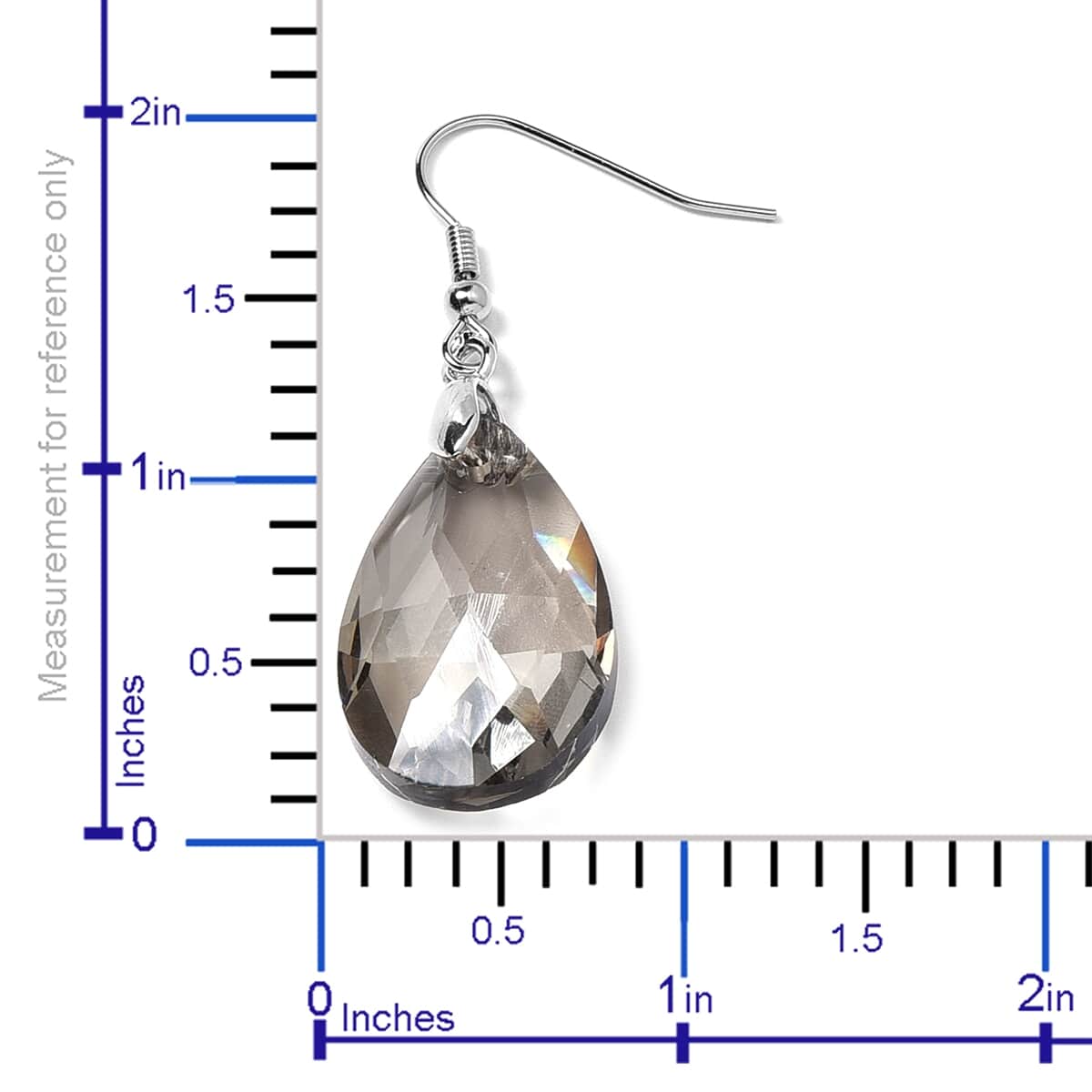 Simulated Gray Topaz and White Austrian Crystal Drop Earrings and Necklace 29 Inches in Silvertone & Stainless Steel image number 5