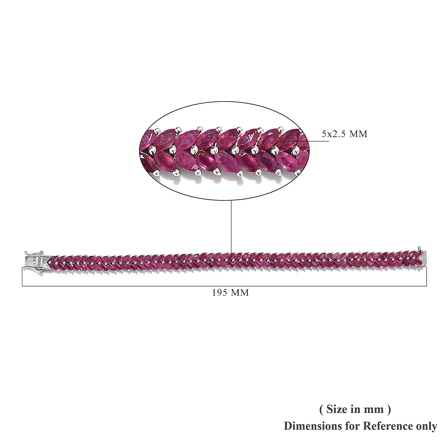 Niassa Ruby (FF) 22.25 ctw Tennis Bracelet in Platinum Over Sterling Silver (7.25 In)