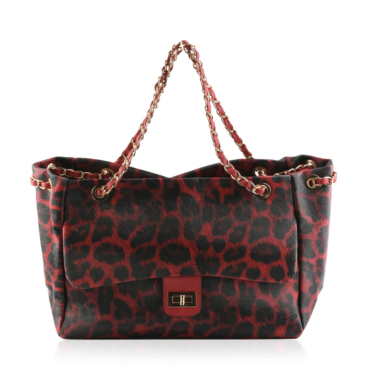 Red, Black Leopard Pattern Faux Leather Satchel Bag image number 0