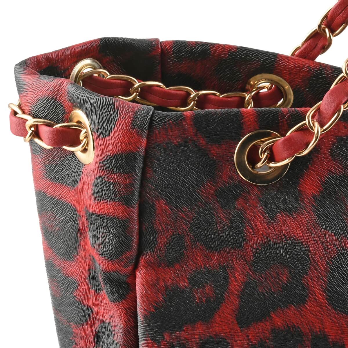 Red, Black Leopard Pattern Faux Leather Satchel Bag image number 2