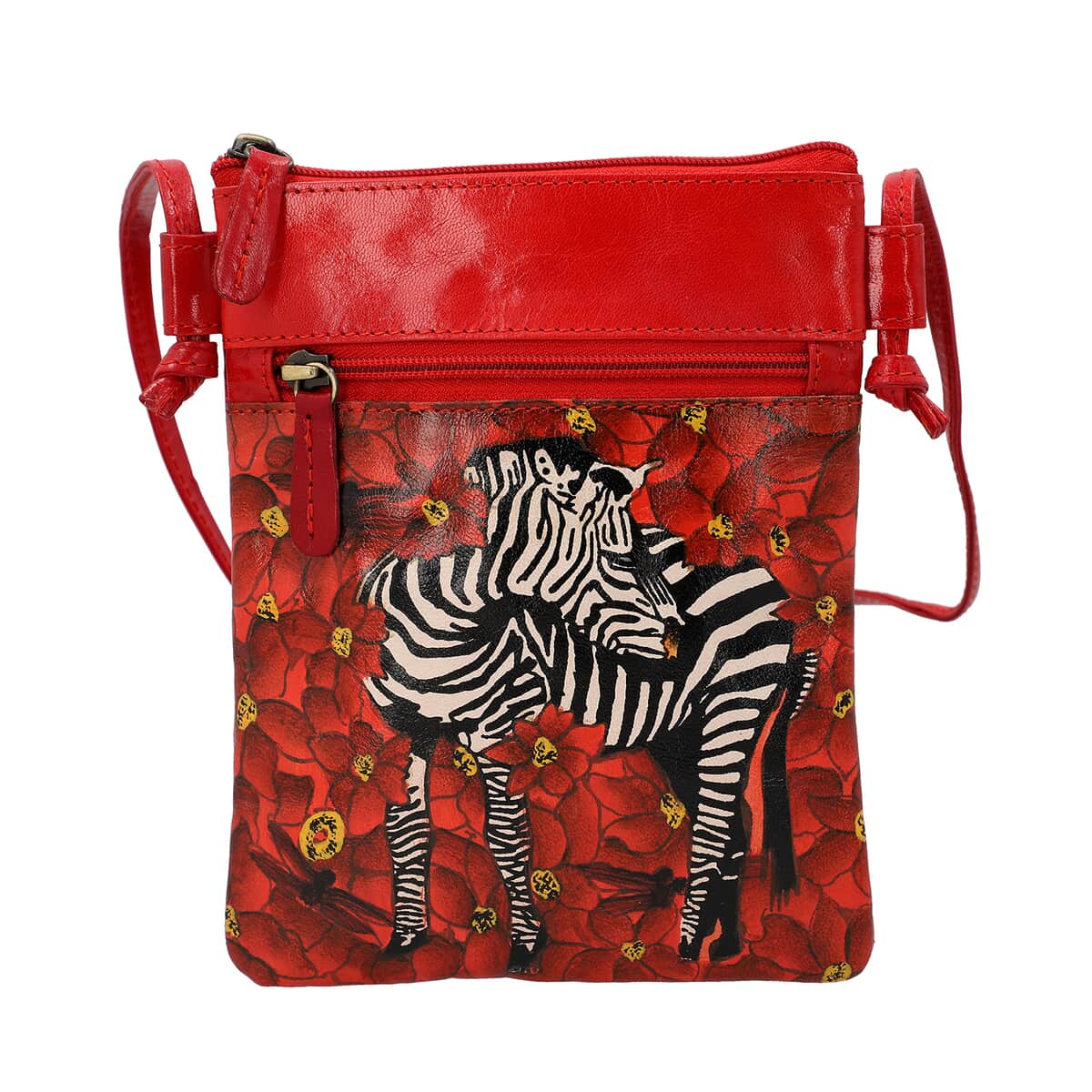 VIVID by SUKRITI Red Zebra Pattern Hand Painted Genuine Leather Crossbody Bag image number 0
