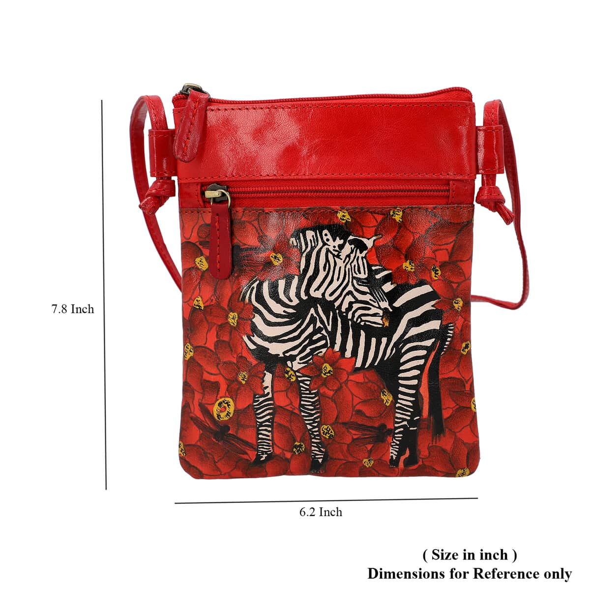 VIVID by SUKRITI Red Zebra Pattern Hand Painted Genuine Leather Crossbody Bag image number 5