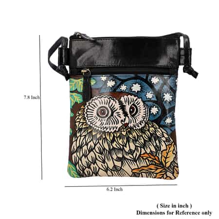 Vivid by Sukriti Black Owl Pattern Hand Painted Genuine Leather Crossbody Bag image number 5