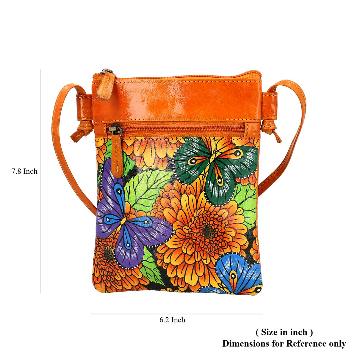 Vivid By Sukriti Mustard Butterfly Pattern Hand Painted Genuine Leather Crossbody Bag image number 5