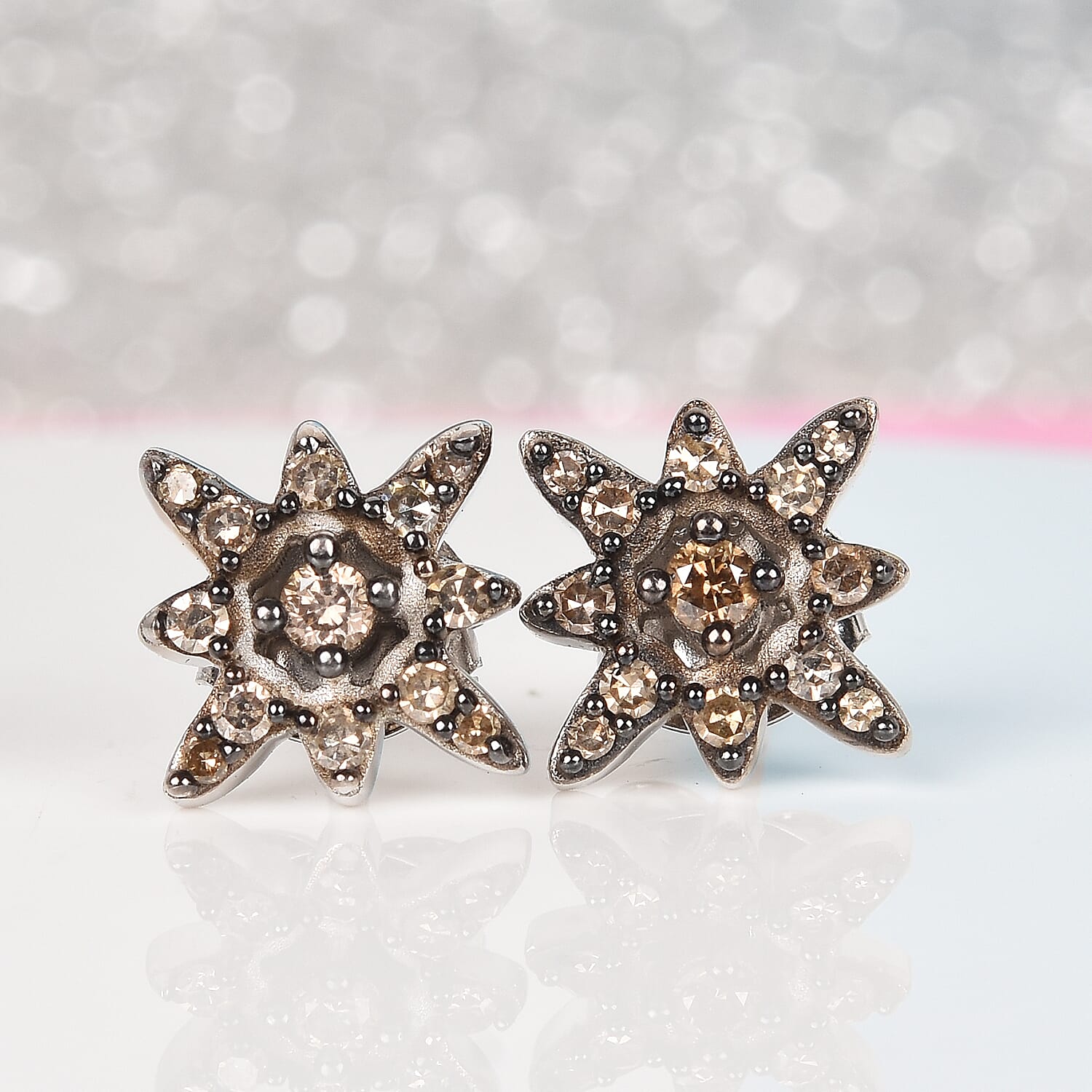Jessica Exclusive Pick Natural Champagne Diamond Star Stud Earrings in Vermeil Rose Gold Over Sterling Silver 0.33 ctw