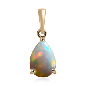 Luxoro 10K Yellow Gold Premium Ethiopian Welo Opal Pear Shape Pendant 0.85 ctw