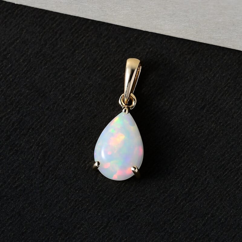Luxoro 10K Yellow Gold Premium Ethiopian Welo Opal Pear Shape Pendant without Chain 0.85 ctw