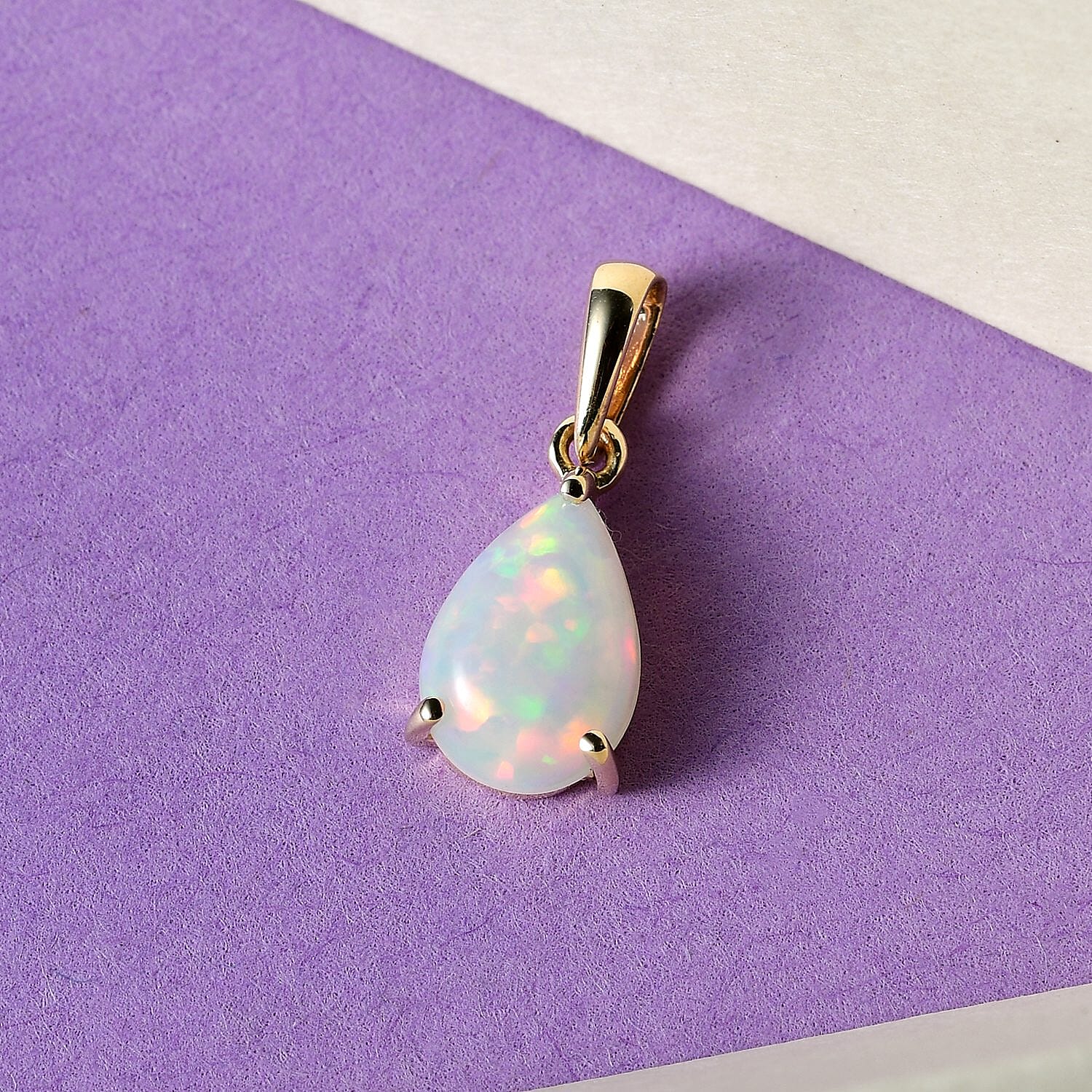 Luxoro 10K Yellow Gold Premium Ethiopian Welo Opal Pear Shape Pendant without Chain 0.85 ctw
