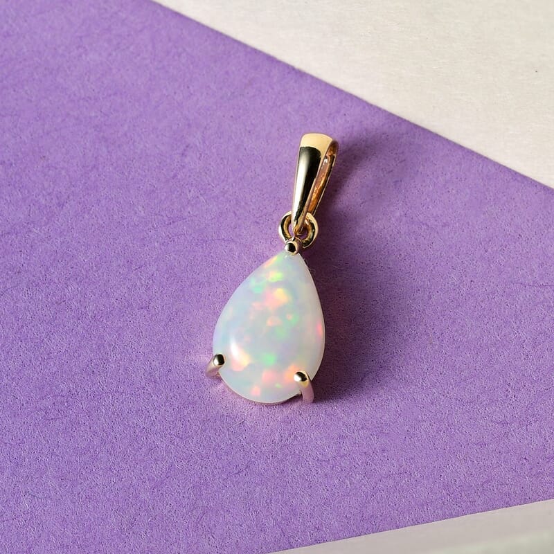 Luxoro 10K Yellow Gold Premium Ethiopian Welo Opal Pear Shape Pendant without Chain 0.85 ctw