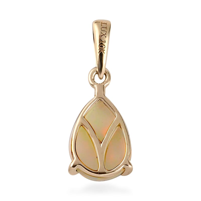 Luxoro 10K Yellow Gold Premium Ethiopian Welo Opal Pear Shape Pendant without Chain 0.85 ctw