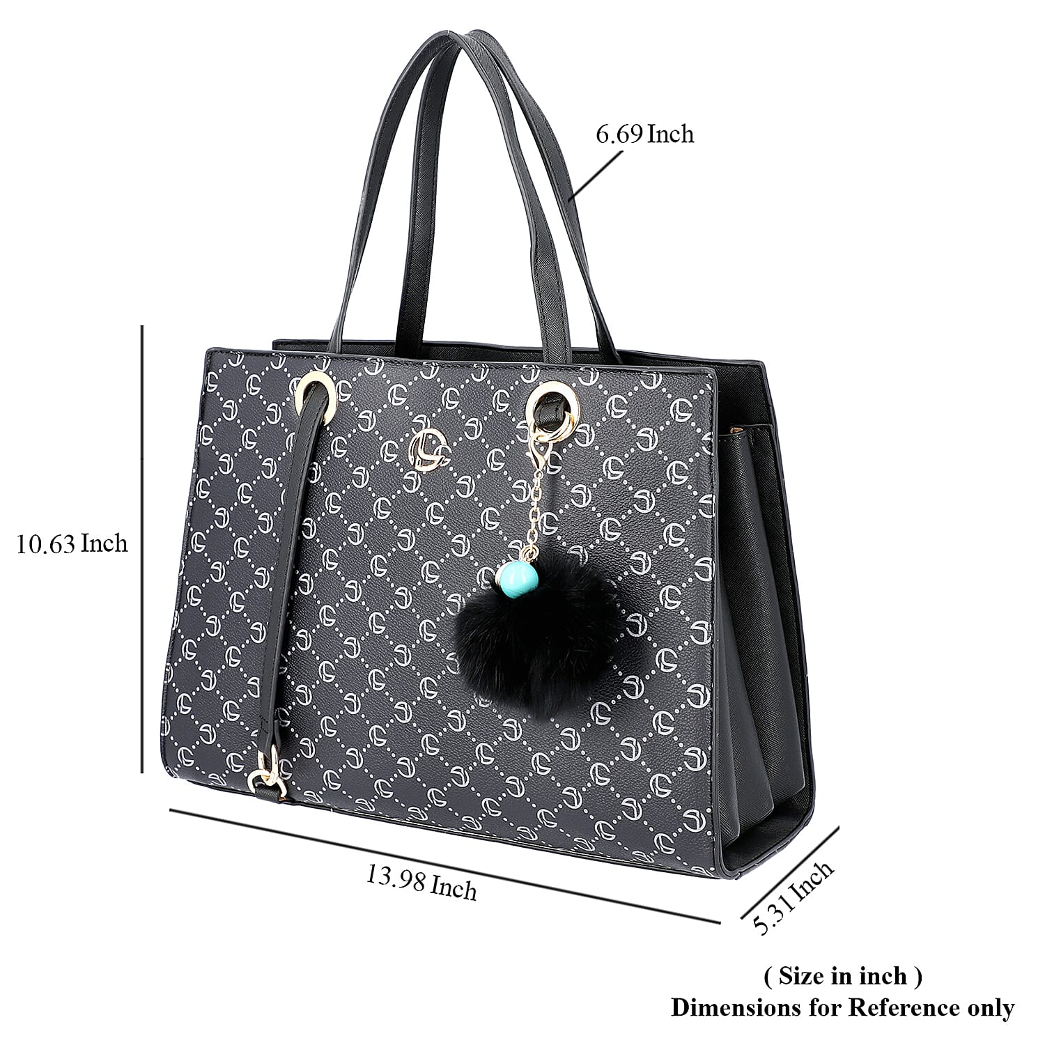 Lock Soul Black Faux Leather Tote Bag with Pompom with Adjustable Shoulder Strap