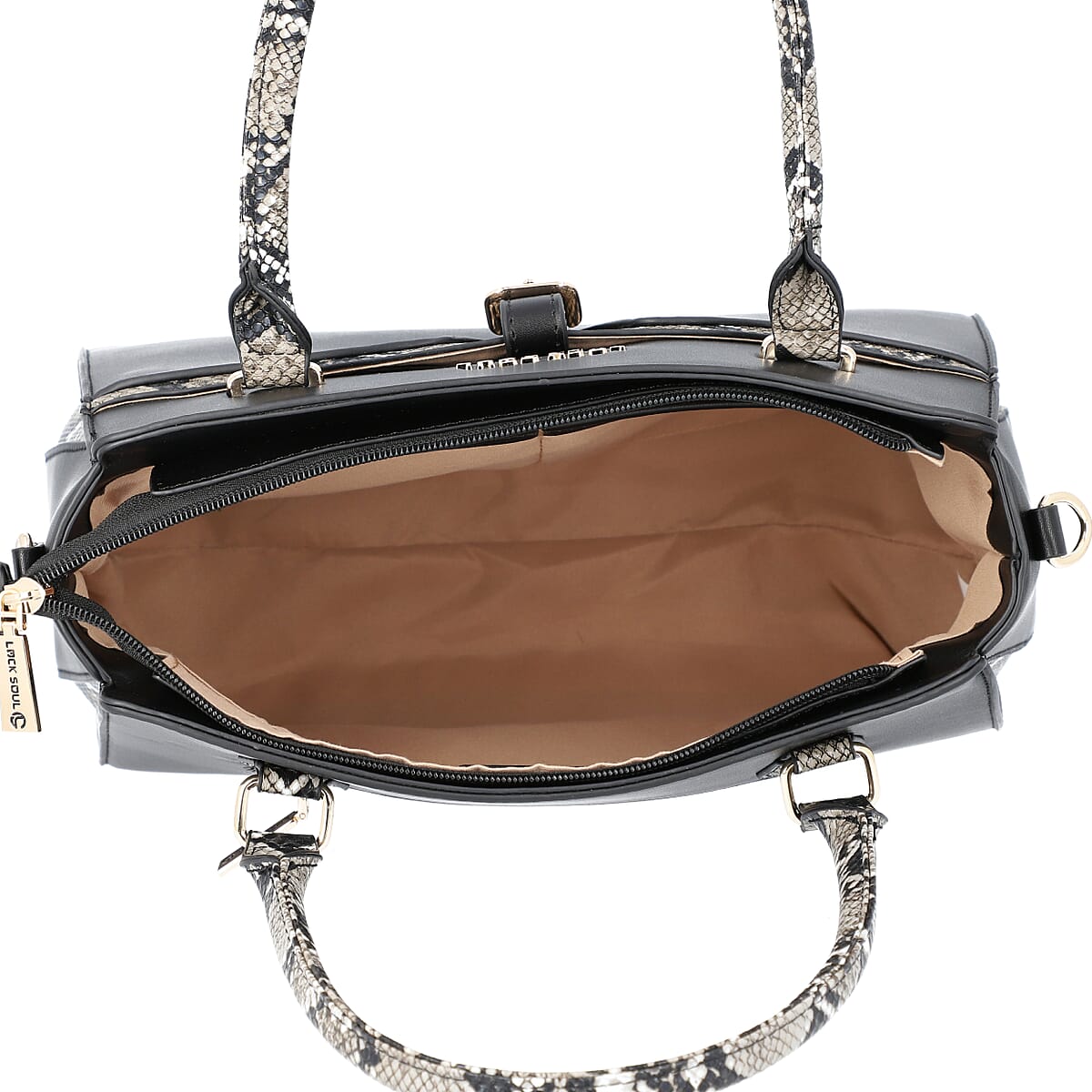 Black Faux Leather Snake Skin Print Tote Bag image number 2