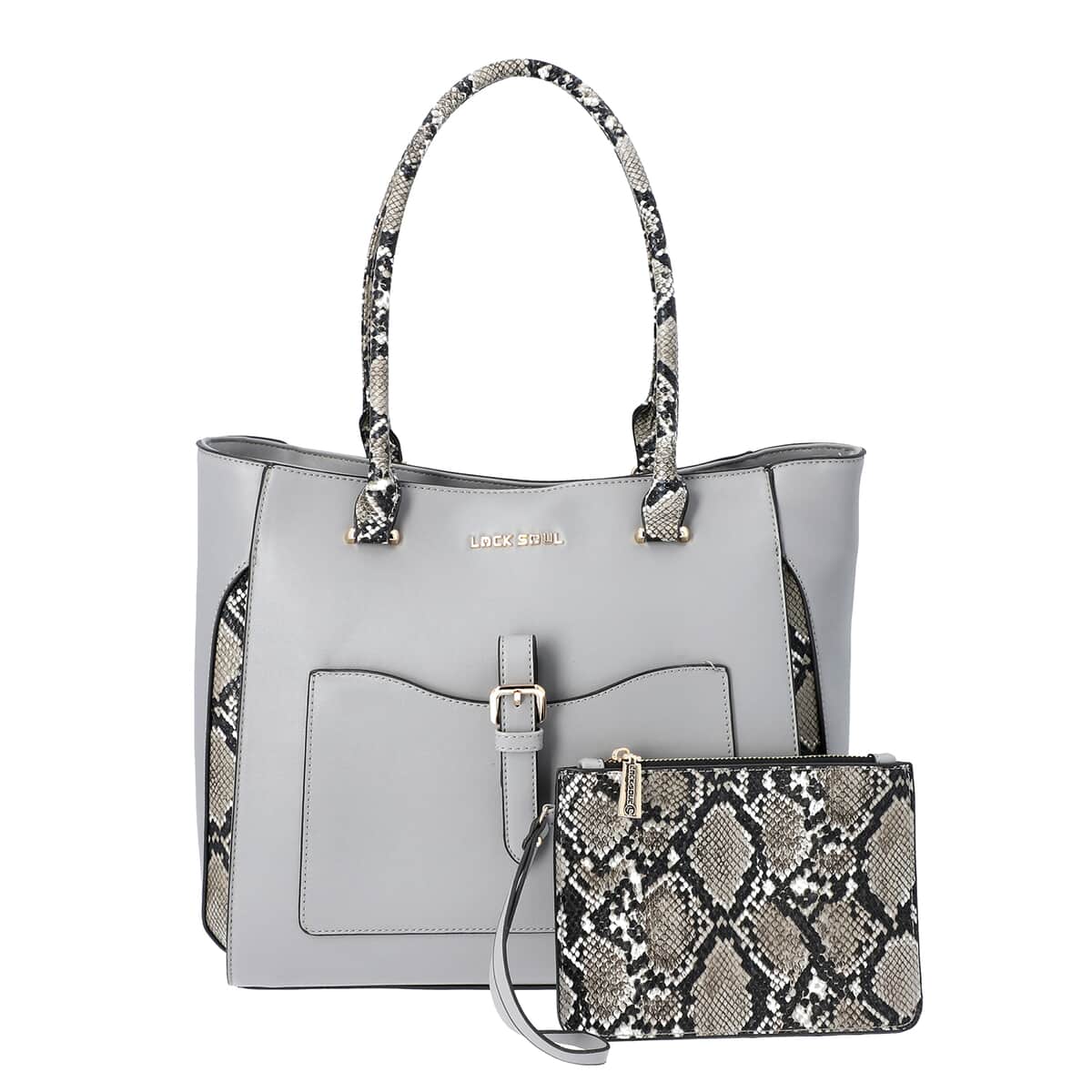 Gray Faux Leather Snake Skin Print Tote Bag image number 0