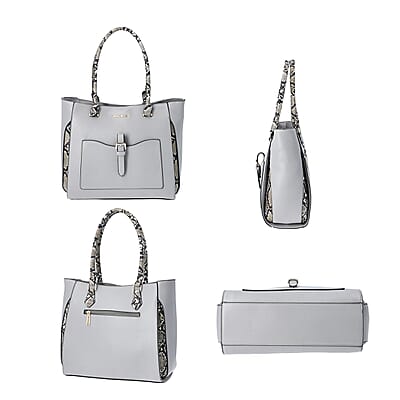Gray Faux Leather Snake Skin Print Tote Bag