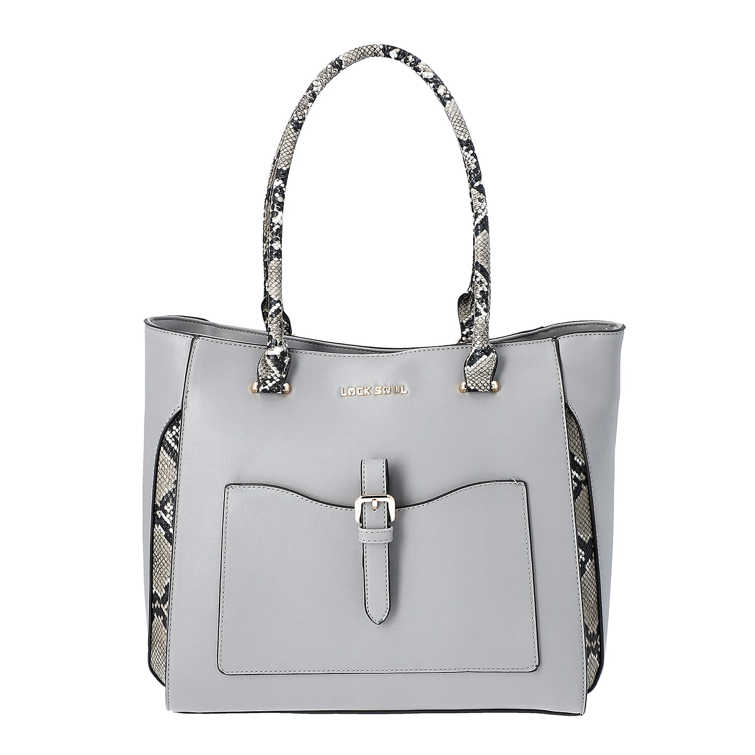 Gray Faux Leather Snake Skin Print Tote Bag