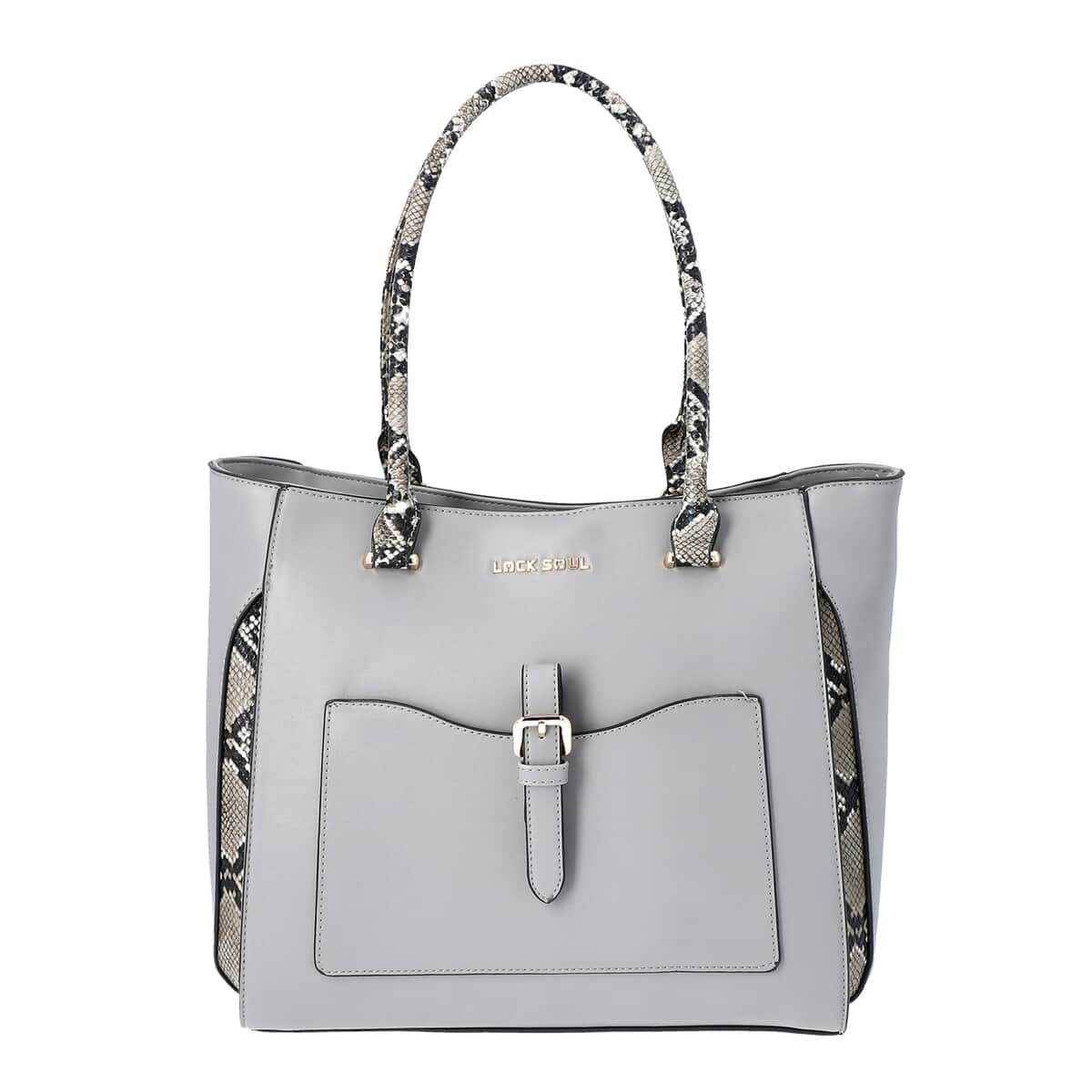 Buy Gray Faux Leather Snake Skin Print Tote Bag at ShopLC.