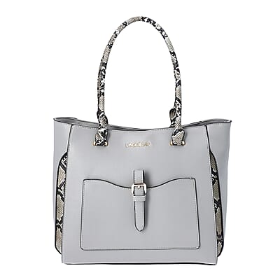 Gray Faux Leather Snake Skin Print Tote Bag