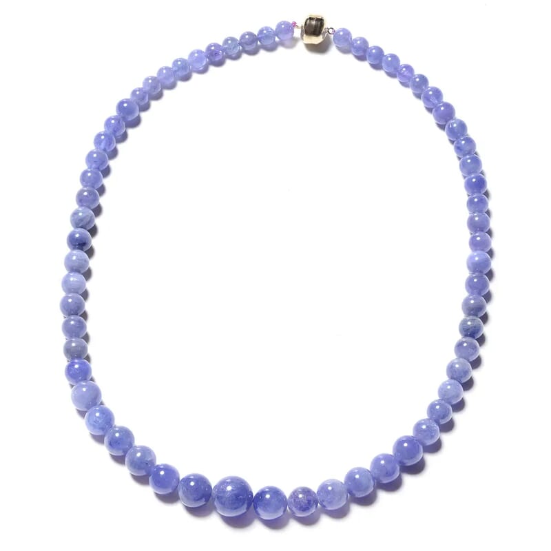 Tanzanite Beaded Necklace, 10K Yellow Gold Necklace, Gold Magnetic Clasp Necklace, Graduated Beads Necklace, 18 Inch Necklace 243.50 ctw