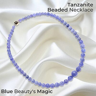 Tanzanite Beaded Necklace, 10K Yellow Gold Necklace, Gold Magnetic Clasp Necklace, Graduated Beads Necklace, 18 Inch Necklace 243.50 ctw