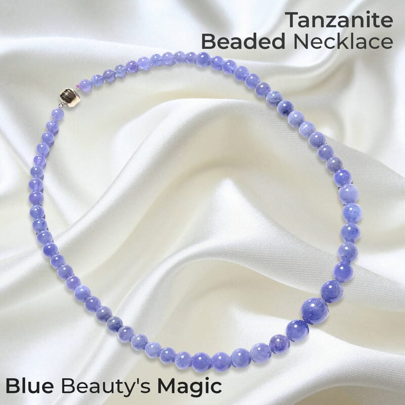 Tanzanite Beaded Necklace, 10K Yellow Gold Necklace, Gold Magnetic Clasp Necklace, Graduated Beads Necklace, 18 Inch Necklace 243.50 ctw