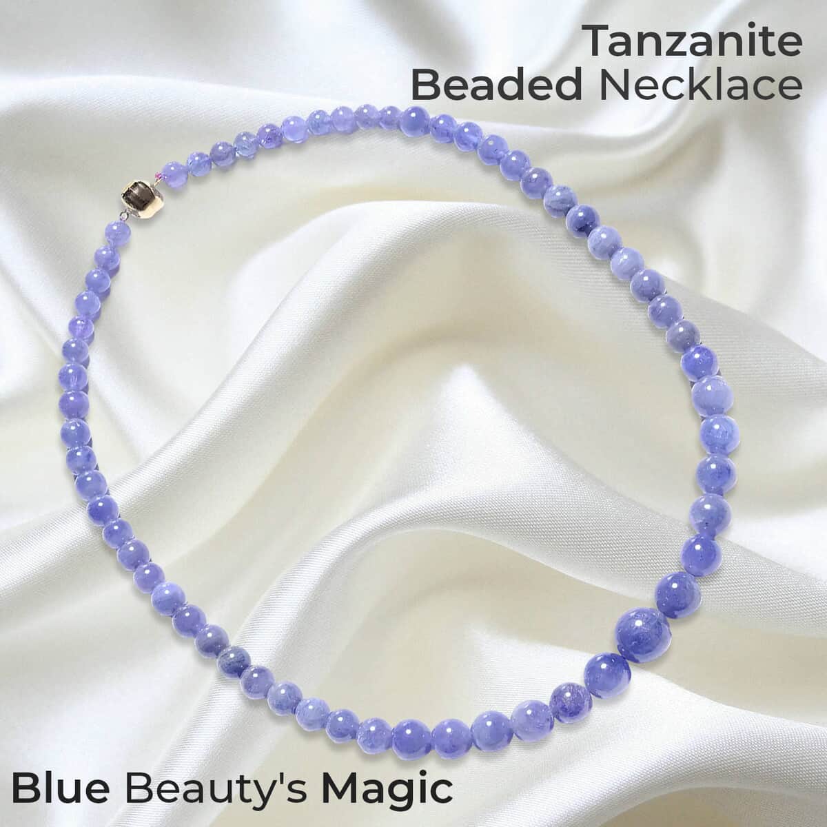 Tanzanite Beaded Necklace, 10K Yellow Gold Necklace, Gold Magnetic Clasp Necklace, Graduated Beads Necklace, 18 Inch Necklace 243.50 ctw image number 1