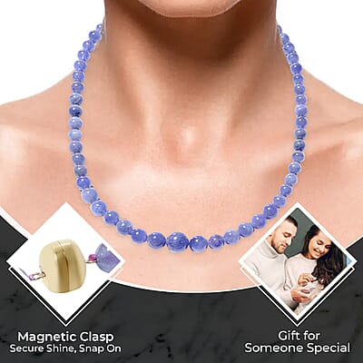 Tanzanite Beaded Necklace, 10K Yellow Gold Necklace, Gold Magnetic Clasp Necklace, Graduated Beads Necklace, 18 Inch Necklace 243.50 ctw
