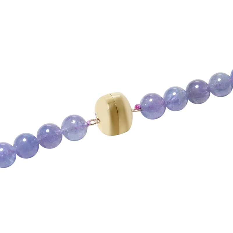 Tanzanite Beaded Necklace, 10K Yellow Gold Necklace, Gold Magnetic Clasp Necklace, Graduated Beads Necklace, 18 Inch Necklace 243.50 ctw