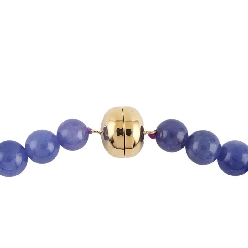 Tanzanite Beaded Necklace, 10K Yellow Gold Necklace, Gold Magnetic Clasp Necklace, Graduated Beads Necklace, 18 Inch Necklace 243.50 ctw