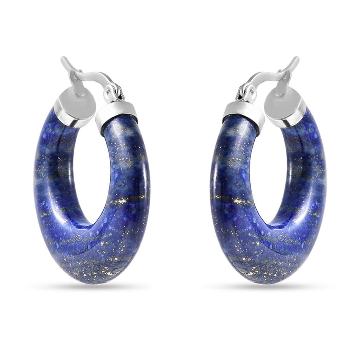 Lapis Lazuli Hoop Earrings in Stainless Steel 55.00 ctw image number 0