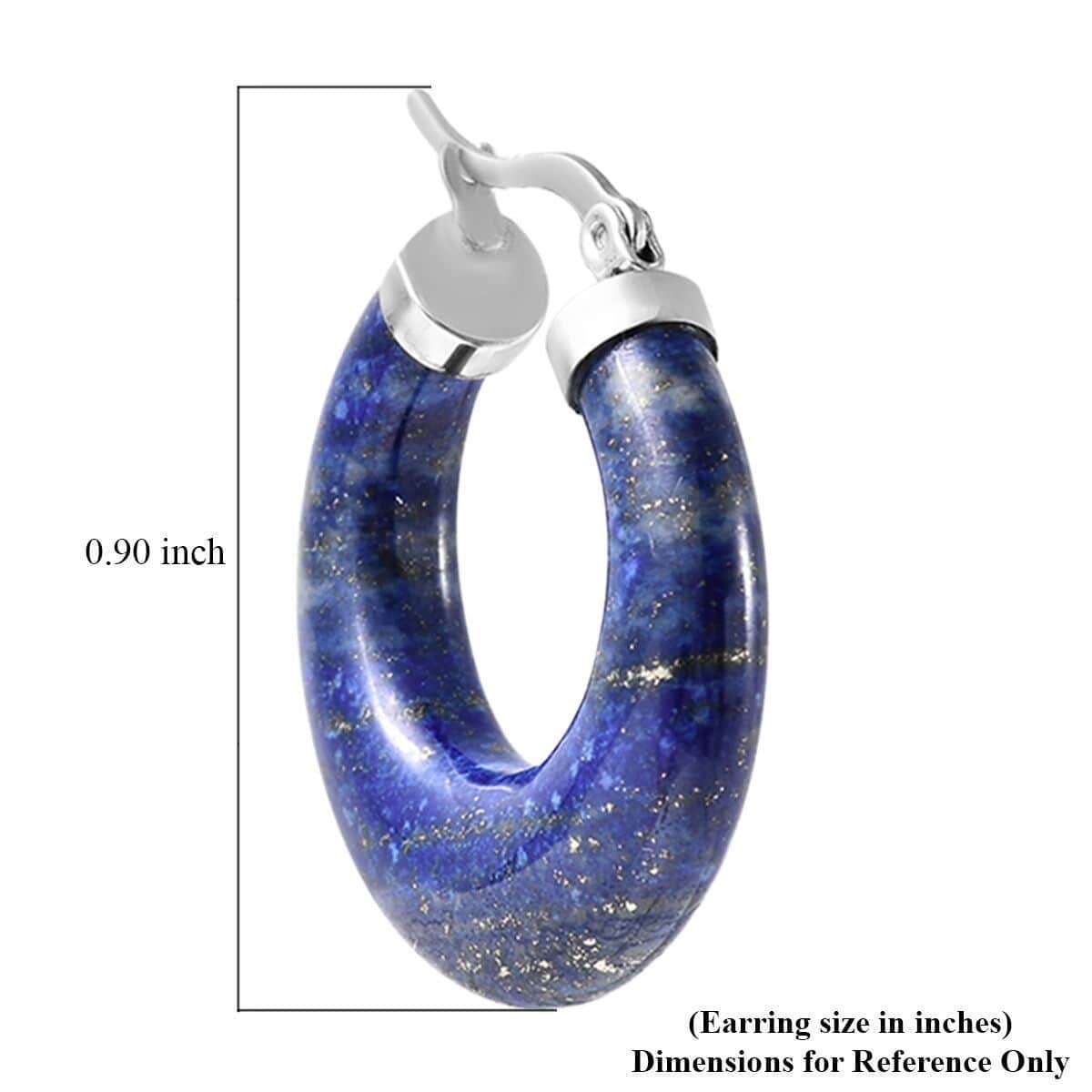 Lapis Lazuli Hoop Earrings in Stainless Steel 55.00 ctw image number 4