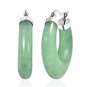 Green Aventurine 45.00 ctw Hoop Earrings in Stainless Steel