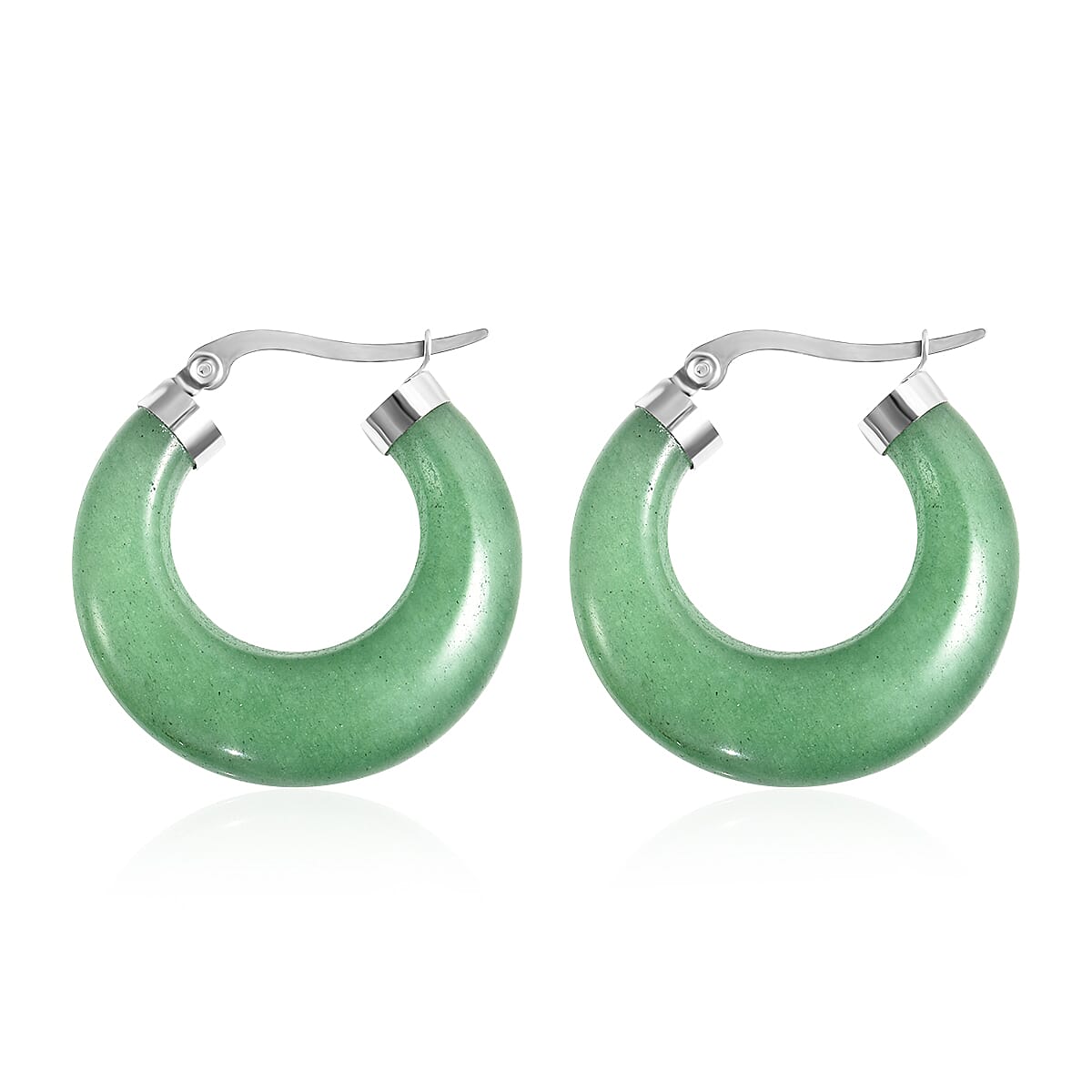 Green Aventurine 45.00 ctw Hoop Earrings in Stainless Steel image number 3