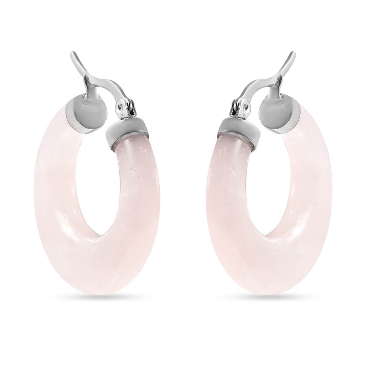 Galilea Rose Quartz Hoop Earrings in Stainless Steel 43.00 ctw image number 0