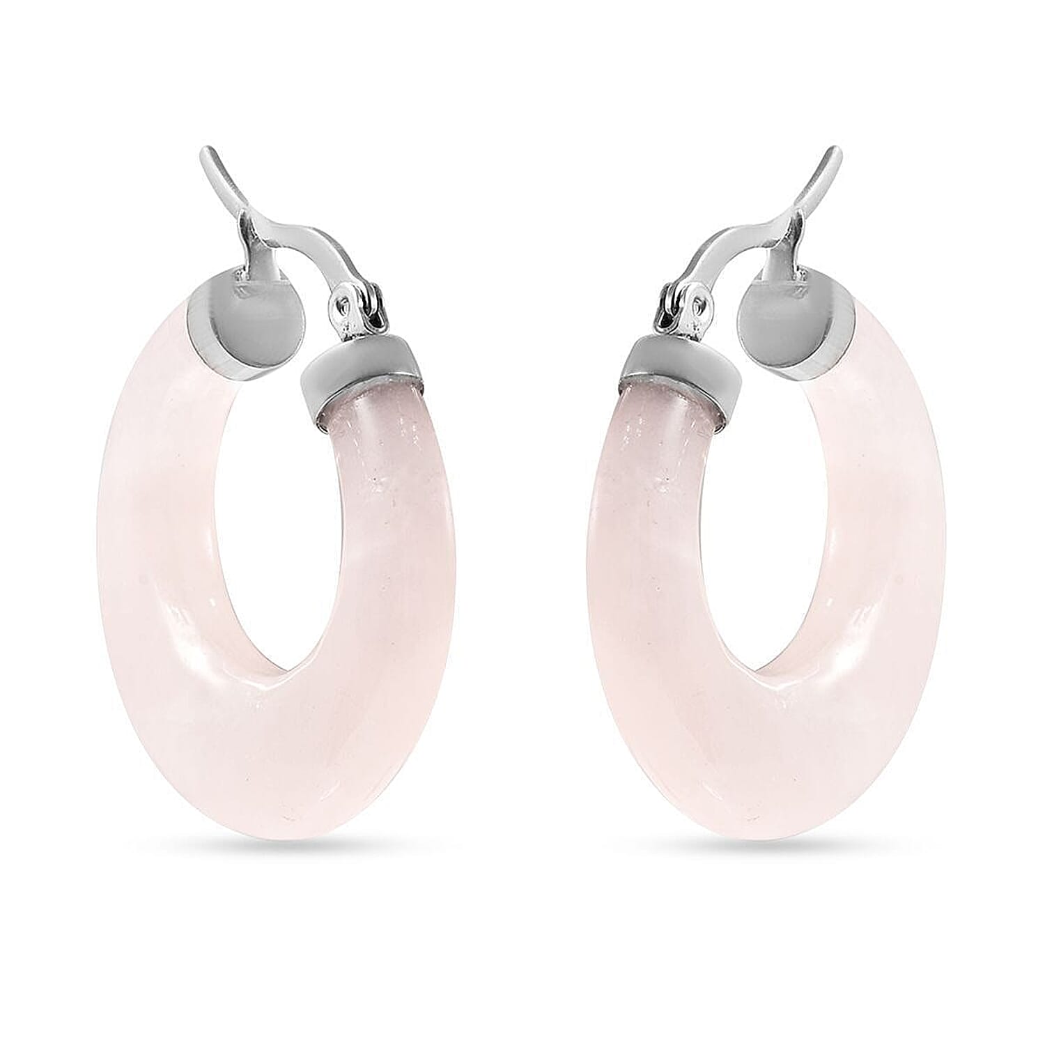 Galilea Rose Quartz 43.00 ctw Hoop Earrings in Stainless Steel