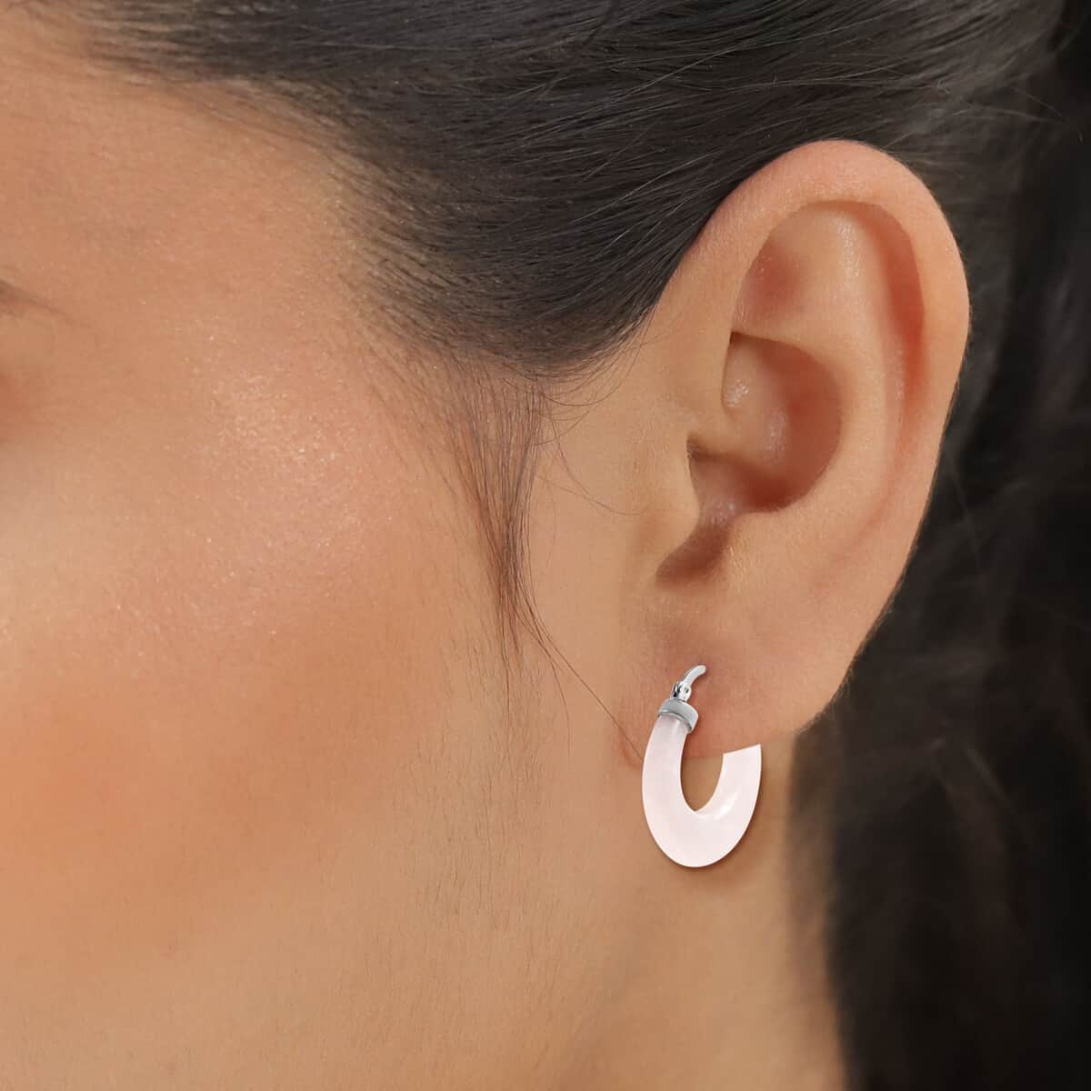 Galilea Rose Quartz Hoop Earrings in Stainless Steel 43.00 ctw image number 2